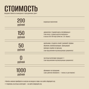С 4 октября 2025 г. изменяется стоимость входа в Парк в выходные и праздничные дни﻿